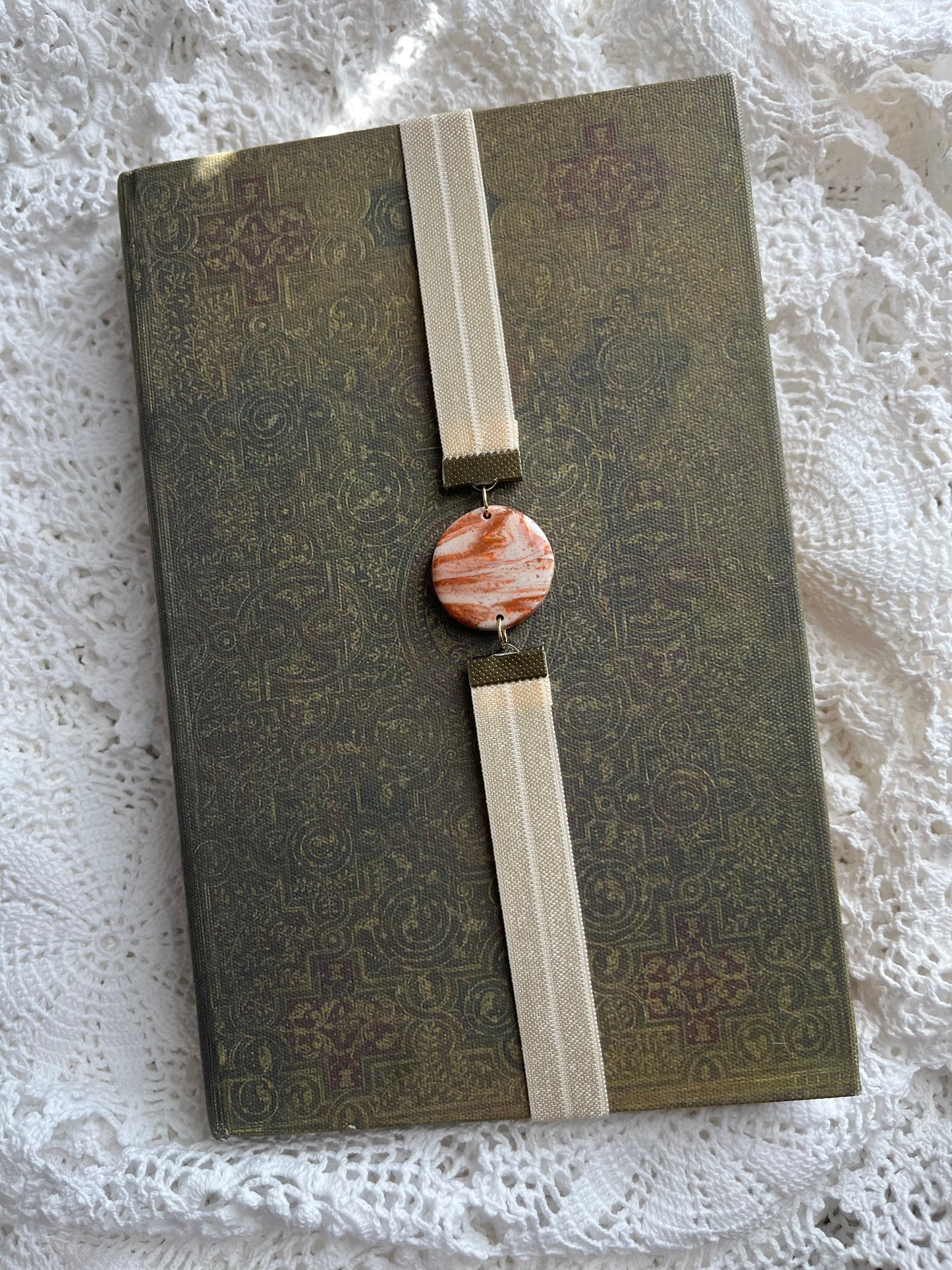 Cream/orange marble bookmark